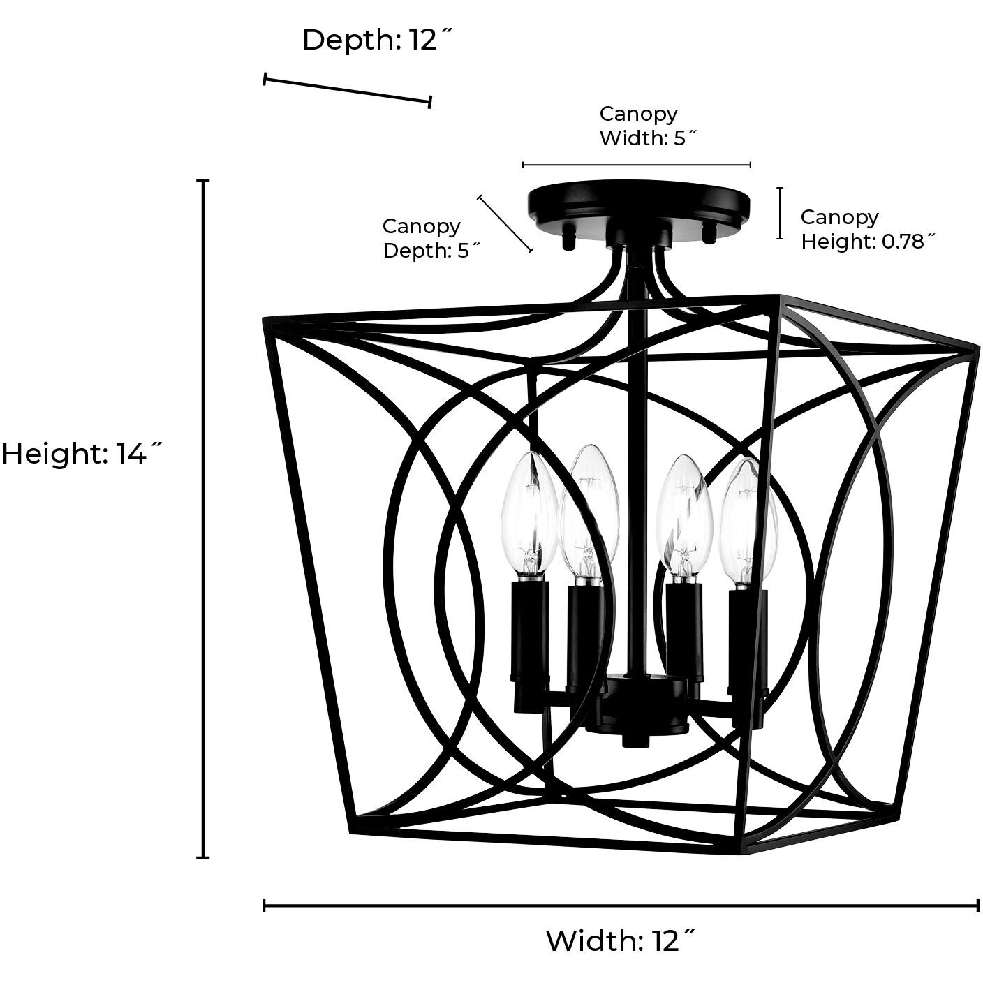 Tracy 4 Light 12 inch Matte Black Semi-Flush Mount Ceiling Light